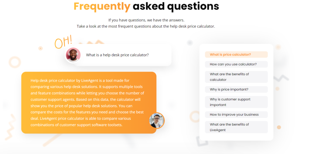 LiveAgent's costs calculator FAQ page