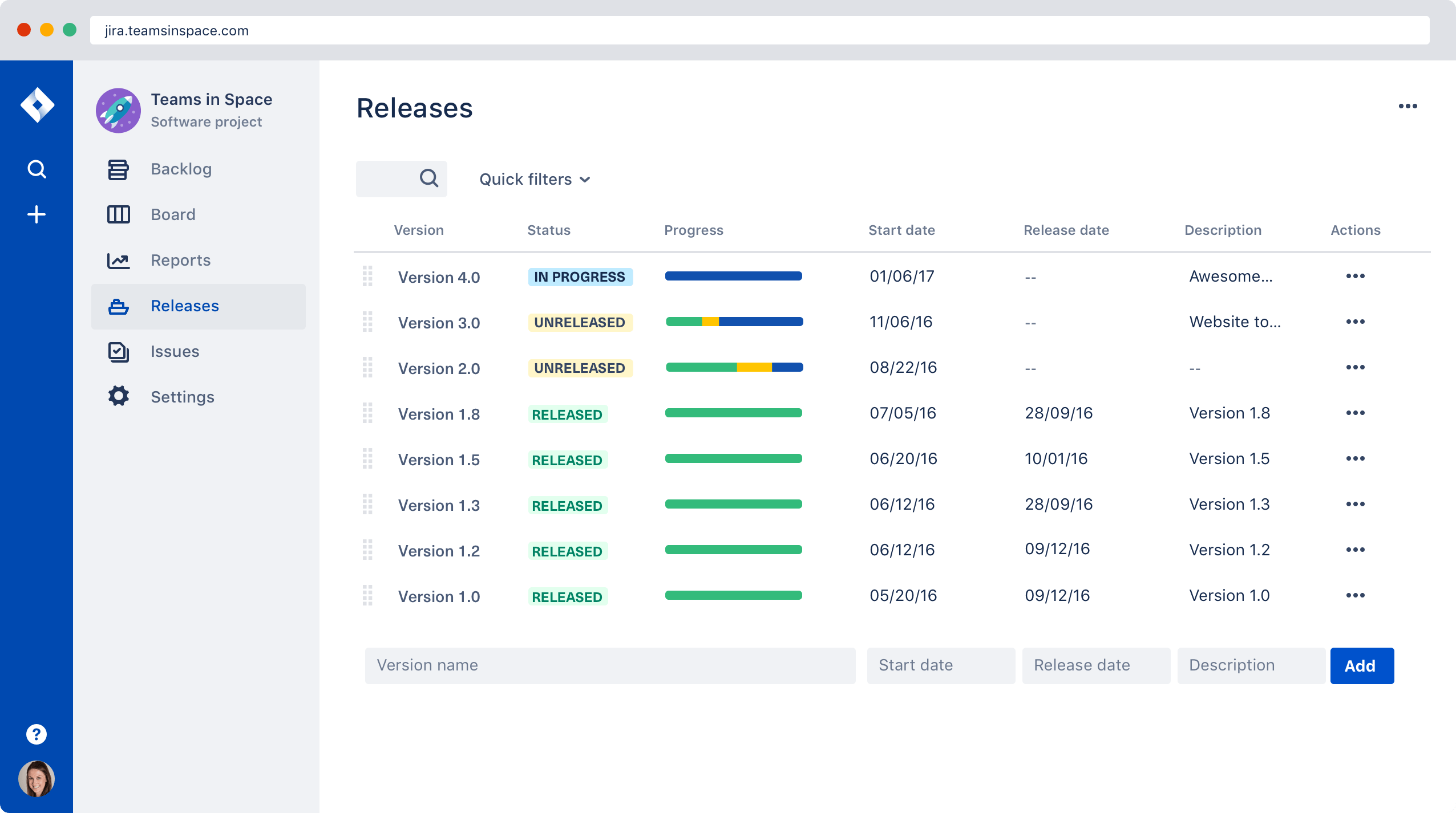 Jira dashboard for planning and tracking