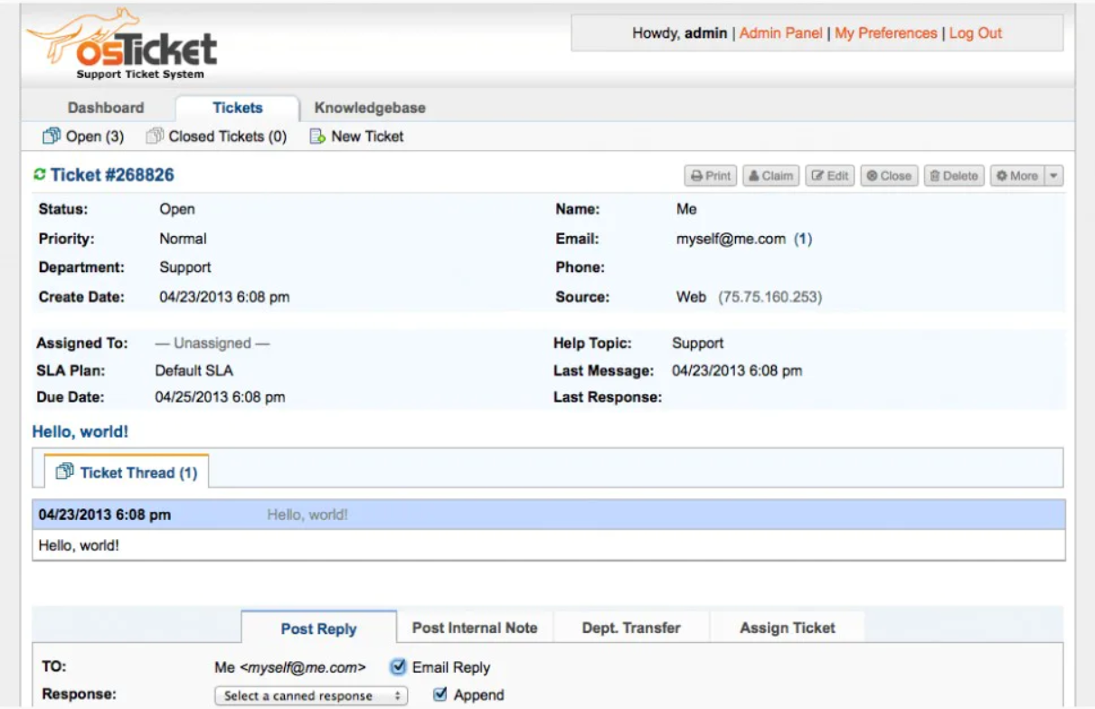 osTicket support ticket system 